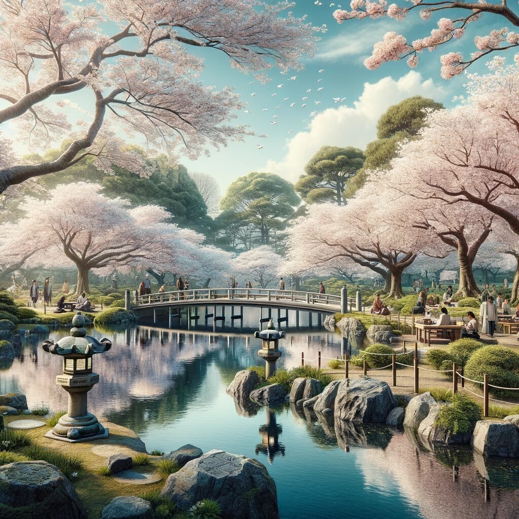 DALL·E 2024-03-03 16.25.16 - A realistic image capturing the essence of spring in Japan, featuring iconic cherry blossoms in full bloom. The scene is set in a peaceful park, with 